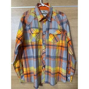 Evolution In Design Men Sz XL Plaid Button Up Shirt Roll Tab Long Sleeve Pockets